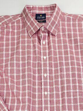 Stafford Sz X-Tall Fit 19 38-39 Mens Red White Check Executive Long Sleeve Shirt